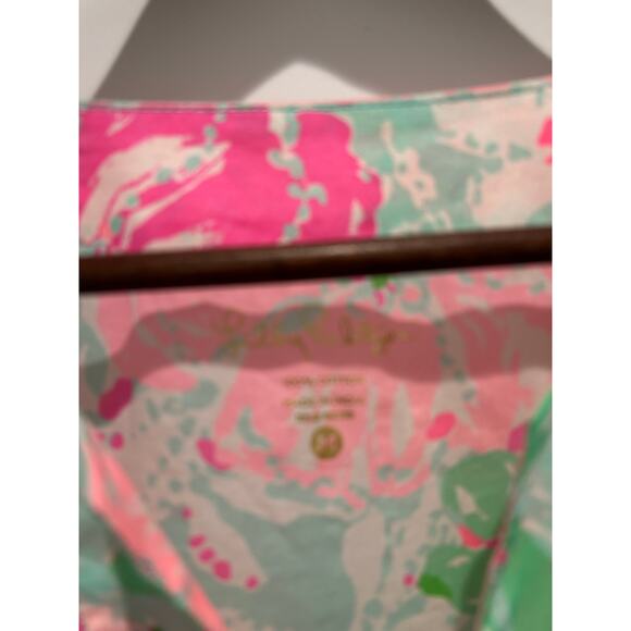 Lilly Pulitzer Amelia Island Tunic Top Pullover Green Pink Floral Size M - Picture 2 of 7